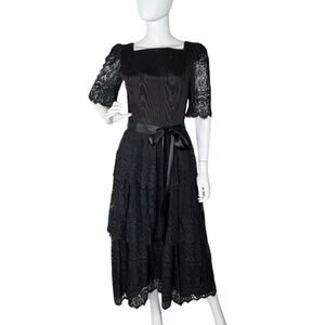 Vtg 80s Nuit Maxi Dress Tiered Lace Victorian Goth Whimsigoth Cottage Black Sz 6